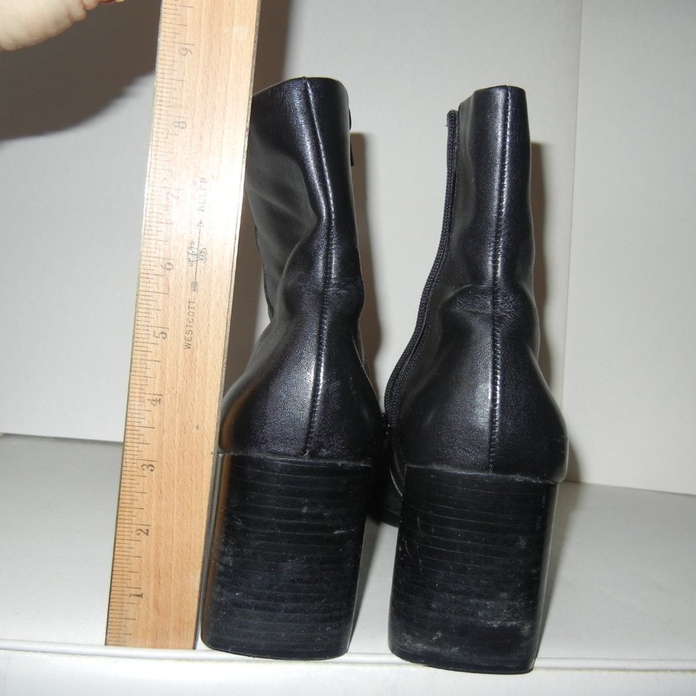 Y2K Chunky Vintage 10M Black Leather Ankle Boot Full Zip Block Heel Square Toe - Picture 3 of 12